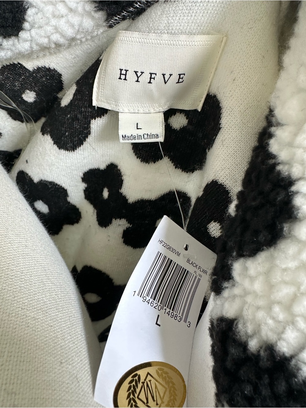 HYFVE Black and White Floral Sherpa Bomber Jacket - Picture 4 of 5
